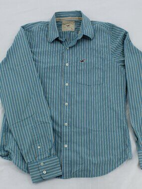 Hollister Men's Long-Sleeve Shirt - Blue/White Stripes - Size XL